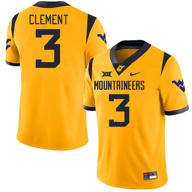 #3 Hudson Clement West Virginia Mountaineers College 2024 New Uniforms Football Jerseys Stitched Sale-Gold